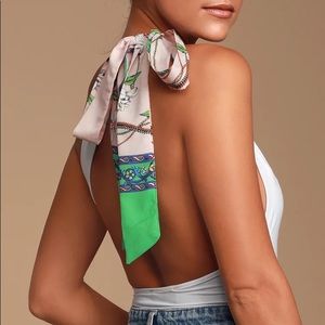 *NWT* One-shoulder bodysuit w/ scarf strap + scrunchy